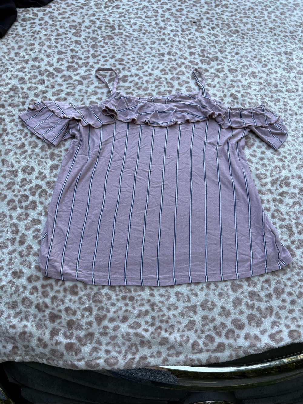 American Eagle Striped Cold Shoulder Ruffle Top Dusty Rose Size Small